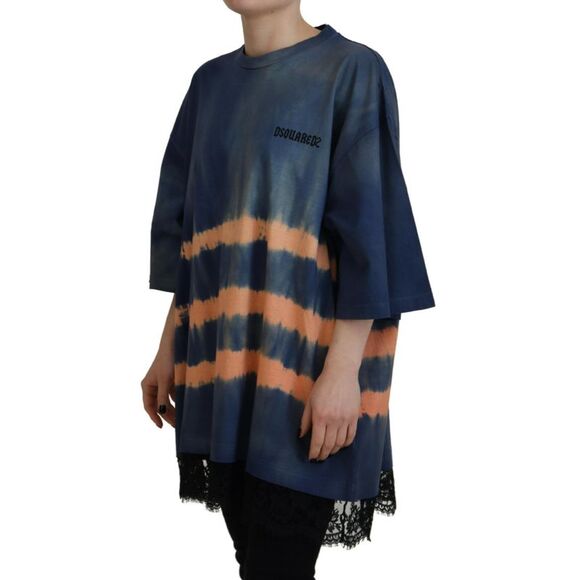 Dsquared² Blue Cotton Tie Dye Short Sleeves Lace Women's T-shirt (Pre-Owned) - Picture 2 of 5
